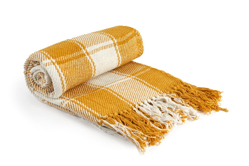 Frisco - Recycled Cotton Throw In Ochre (50 Inch X 60 Inch)