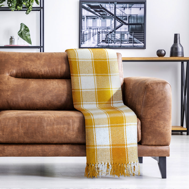 Frisco - Recycled Cotton Throw In Ochre (50 Inch X 60 Inch)