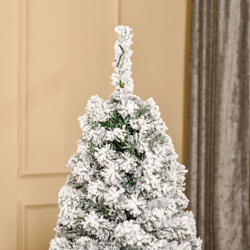 Christmas Time 5FT Prelit Snow Flocked Christmas Tree w/ Light, Indoor Home Xmas Decoration