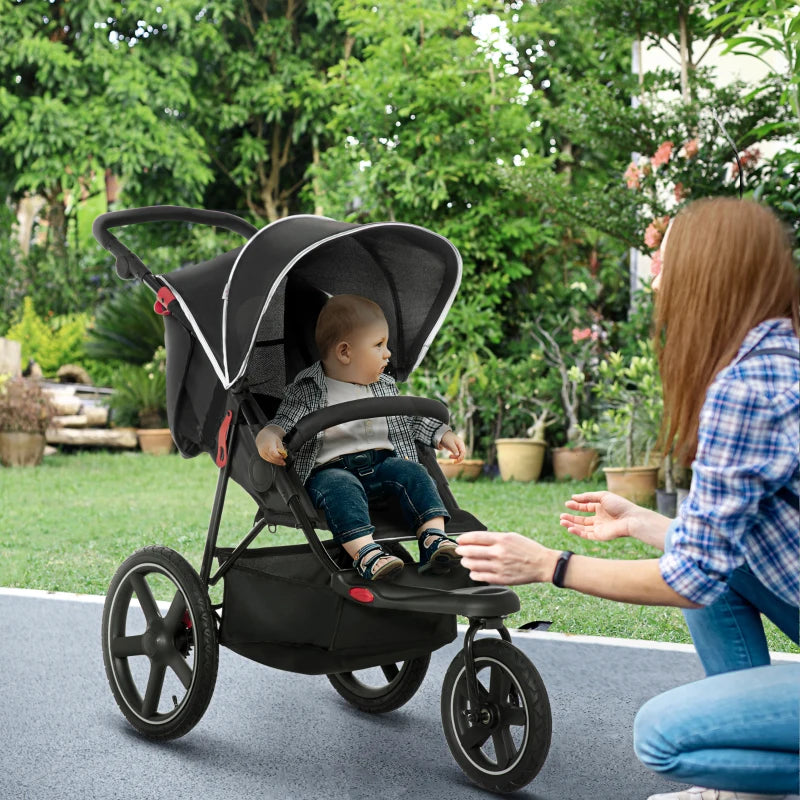 HOMCOM Three Wheeler Pushchair - Stroller - Pram - Black