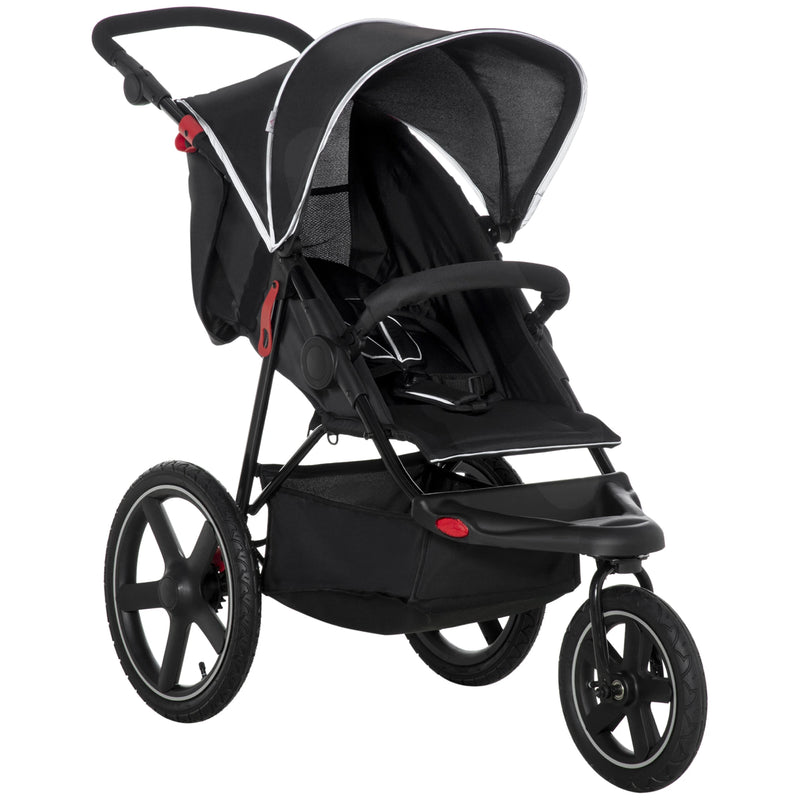 HOMCOM Three Wheeler Pushchair - Stroller - Pram - Black