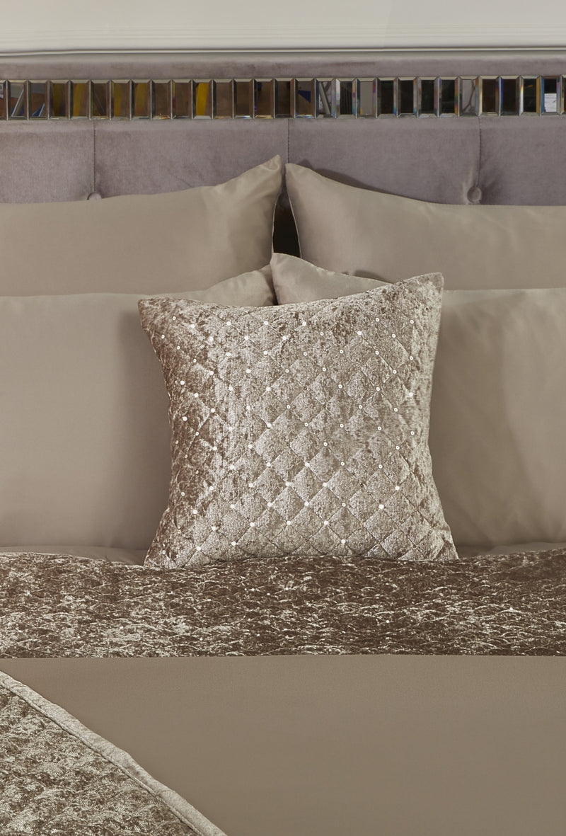 Glamour - Quilted Sequin Velvet Cushion Cover in Mink