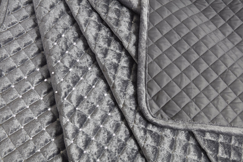 Glamour - Quilted Sequin Velvet Duvet Set in Silver