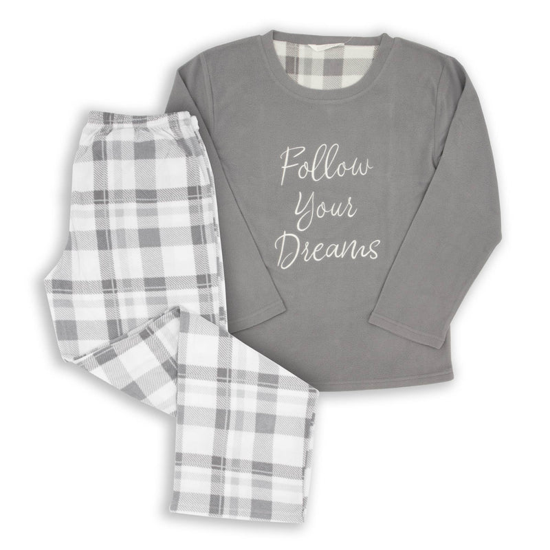 Ladies Check Fleece Pyjamas  - Grey