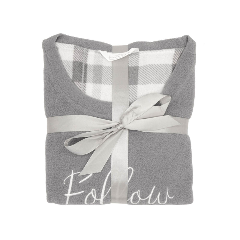 Ladies Check Fleece Pyjamas  - Grey