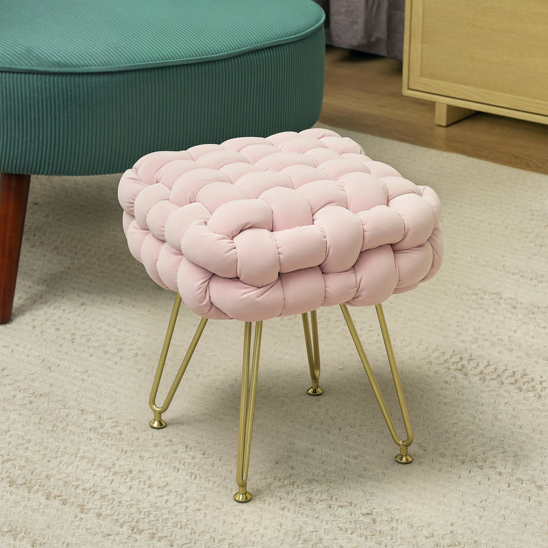 HOMCOM Woven Velvet Foot Stool with Steel Legs for Living Room