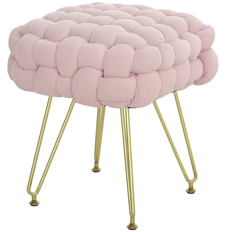 HOMCOM Woven Velvet Foot Stool with Steel Legs for Living Room