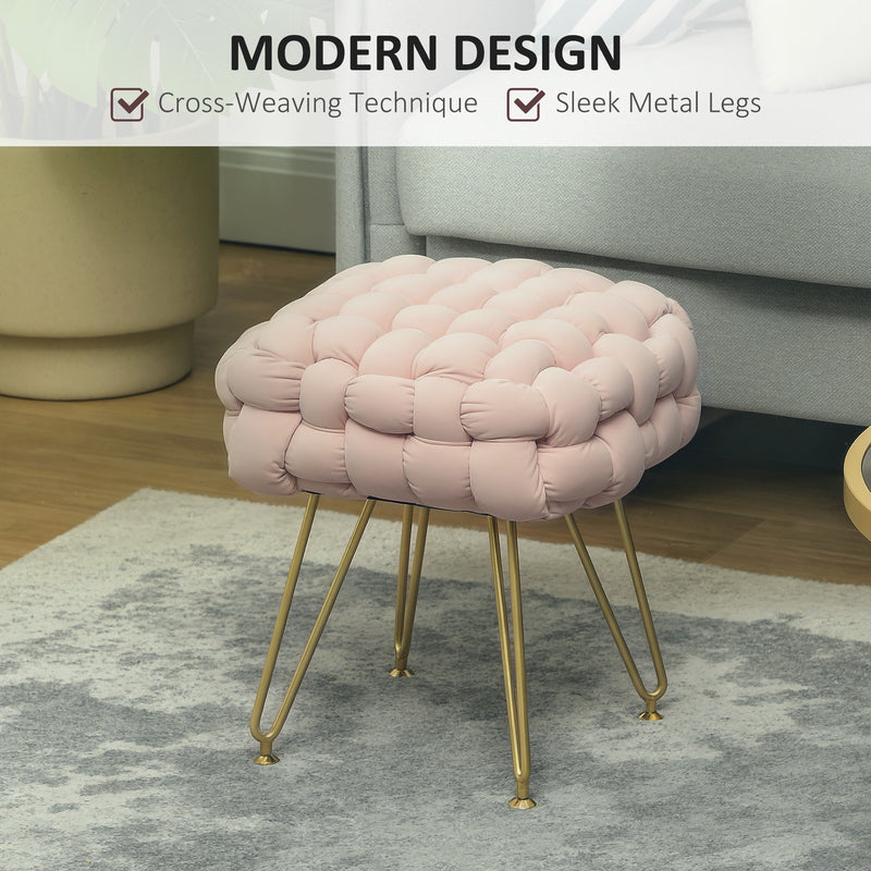 HOMCOM Woven Velvet Foot Stool with Steel Legs for Living Room