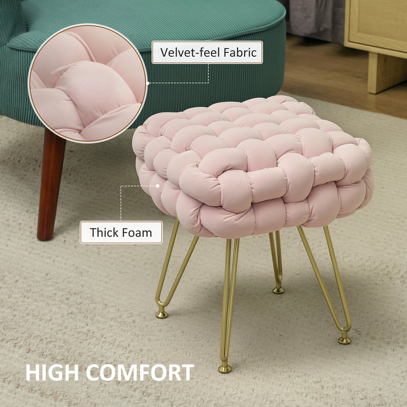 HOMCOM Woven Velvet Foot Stool with Steel Legs for Living Room