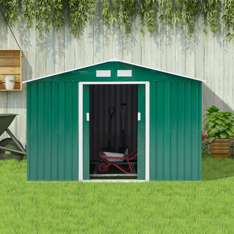 Outsunny  Galvanised Metal Garden Shed   9ft  X 6ft - Green