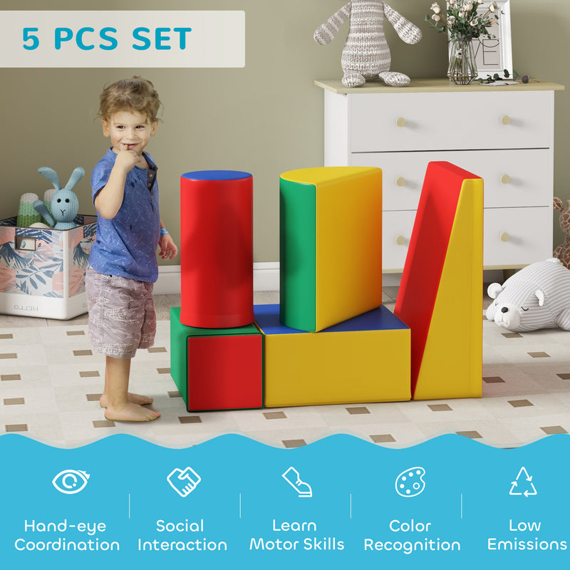 HOMCOM 5 Piece Soft Safe Foam Playset Climb and Crawl Activity Toy for Toddler