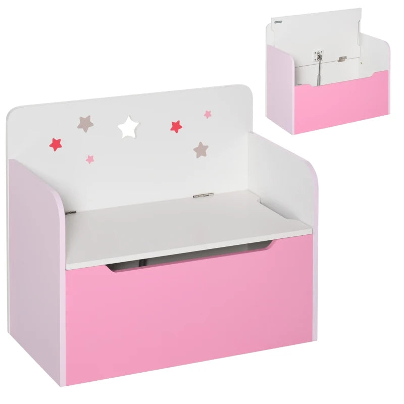 HOMCOM Kids Two-In-One Storage Box and Seat-  White & Pink