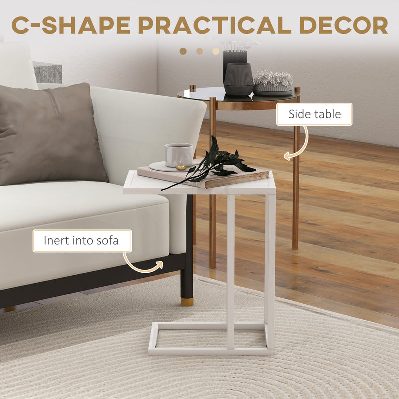 HOMCOM C Shape Side Table w/ Wood-Effect Top, White