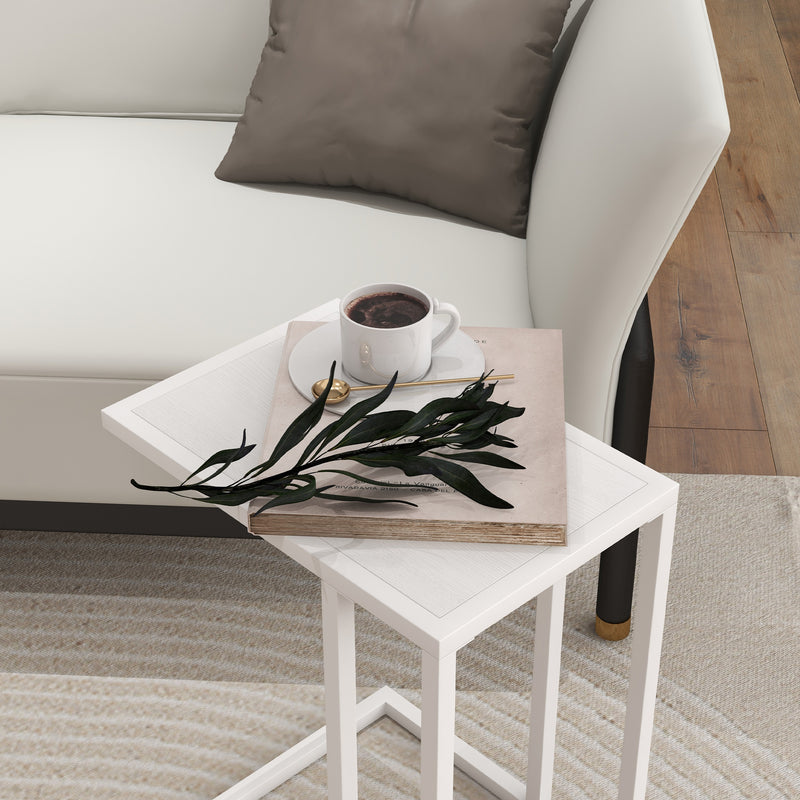 HOMCOM C Shape Side Table w/ Wood-Effect Top, White