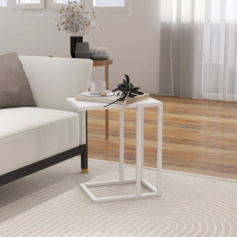 HOMCOM C Shape Side Table w/ Wood-Effect Top, White