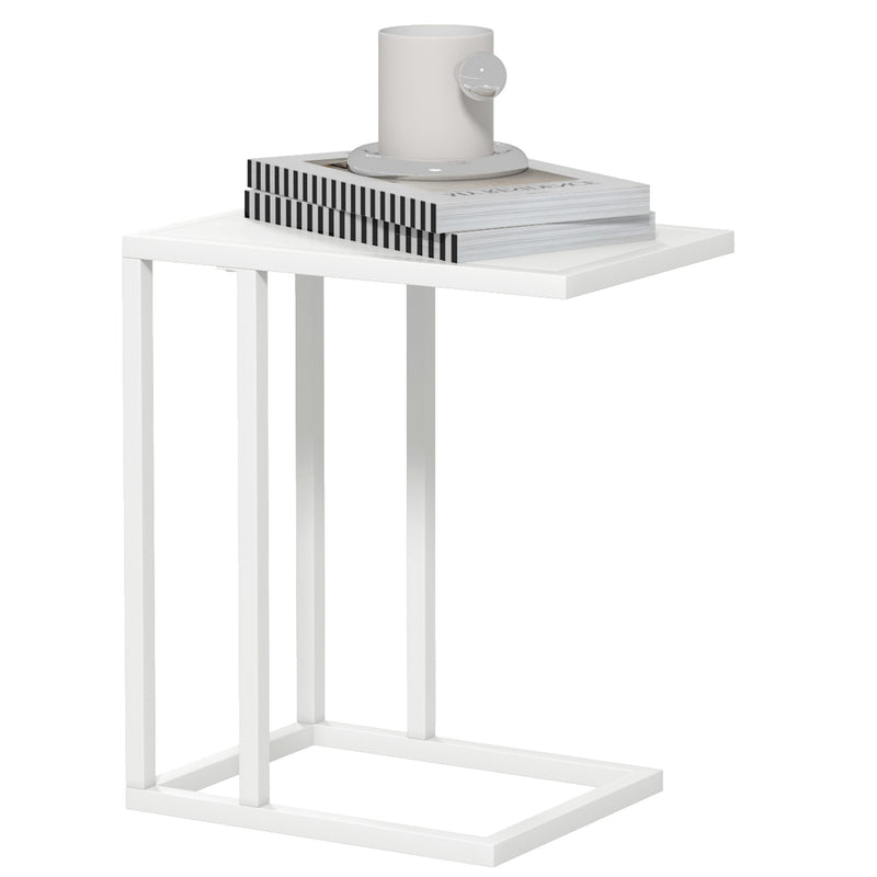 HOMCOM C Shape Side Table w/ Wood-Effect Top, White