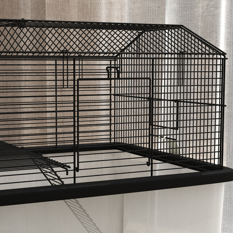 PawHut Hamster Cage, Two-Tier Gerbil Cage w/ Deep Bottom, Ramp, Food Dish