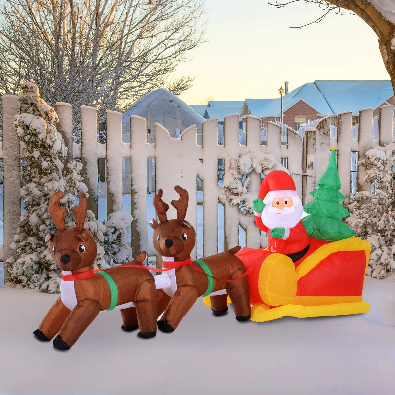 HOMCOM Christmas Inflatable Santa Sleigh with Reindeers 7ft