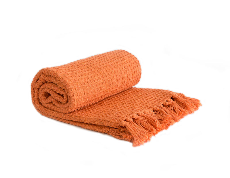 Honeycomb - Recycled Cotton Throw in Orange