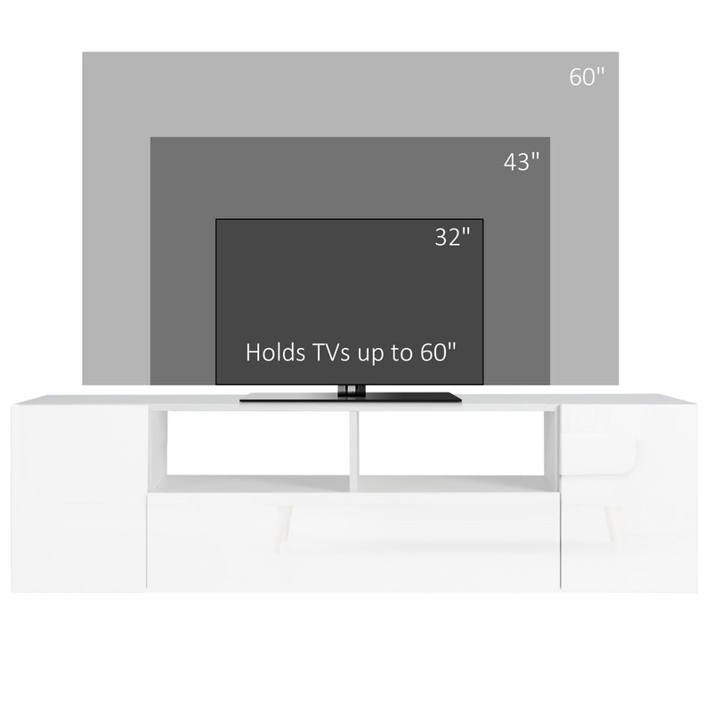 HOMCOM TV Unit Cabinet for TVs up to 60", TV Stand with LED Lights, White