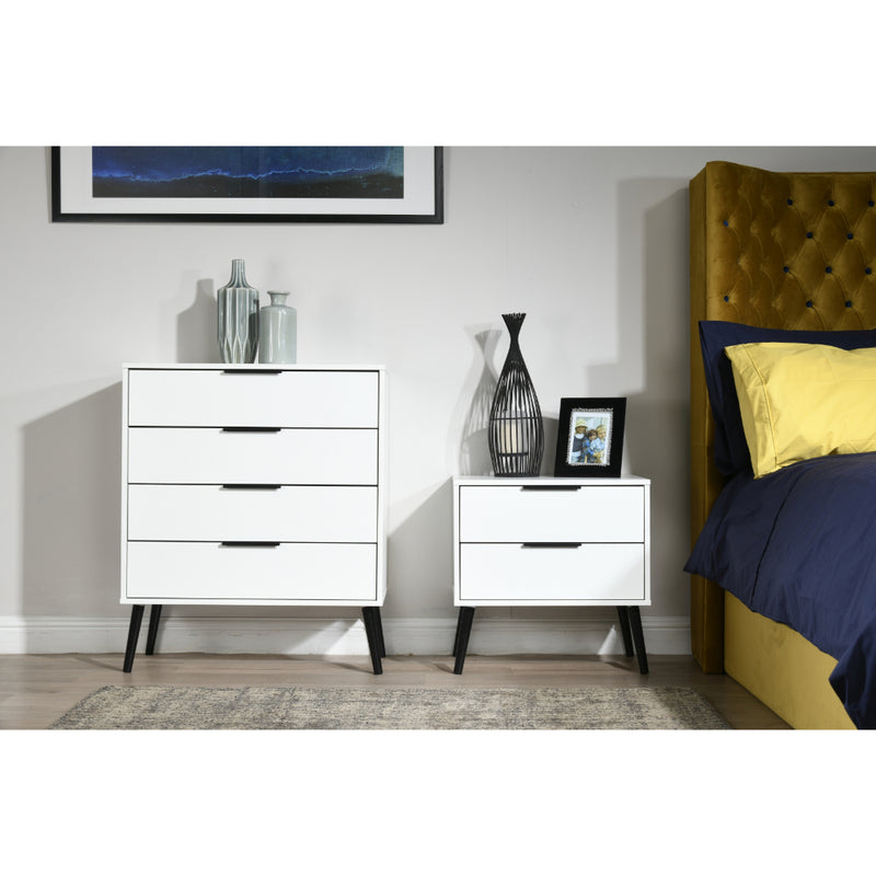 Helsinki Ready Assembled Bedside Table with 2 Drawers  - White Matt