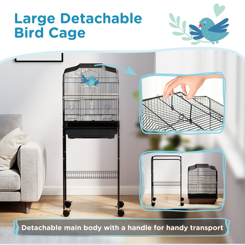 PawHut Bird Cage for Budgie Finch Canary Parakeet W/ Stand Tray Black