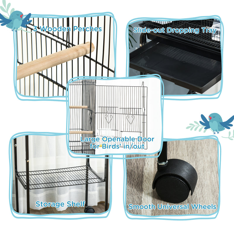 PawHut Bird Cage for Budgie Finch Canary Parakeet W/ Stand Tray Black