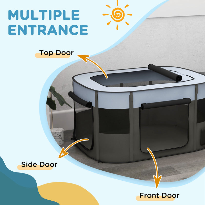 PawHut Portable Dog Pen for Puppies, Rabbits, Kittens, Guinea Pigs - Grey