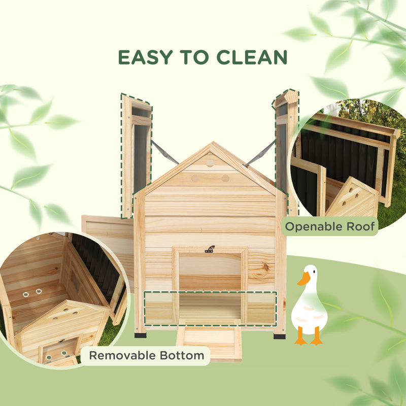 PawHut Wooden Duck House, Poultry Coop with Double Doors, Openable Roof