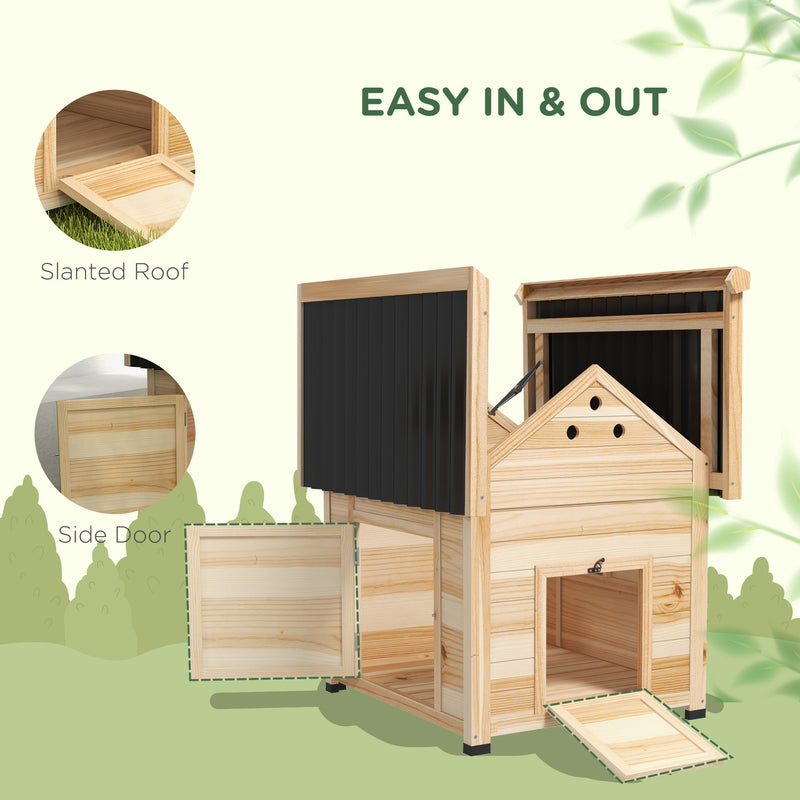 PawHut Wooden Duck House, Poultry Coop with Double Doors, Openable Roof