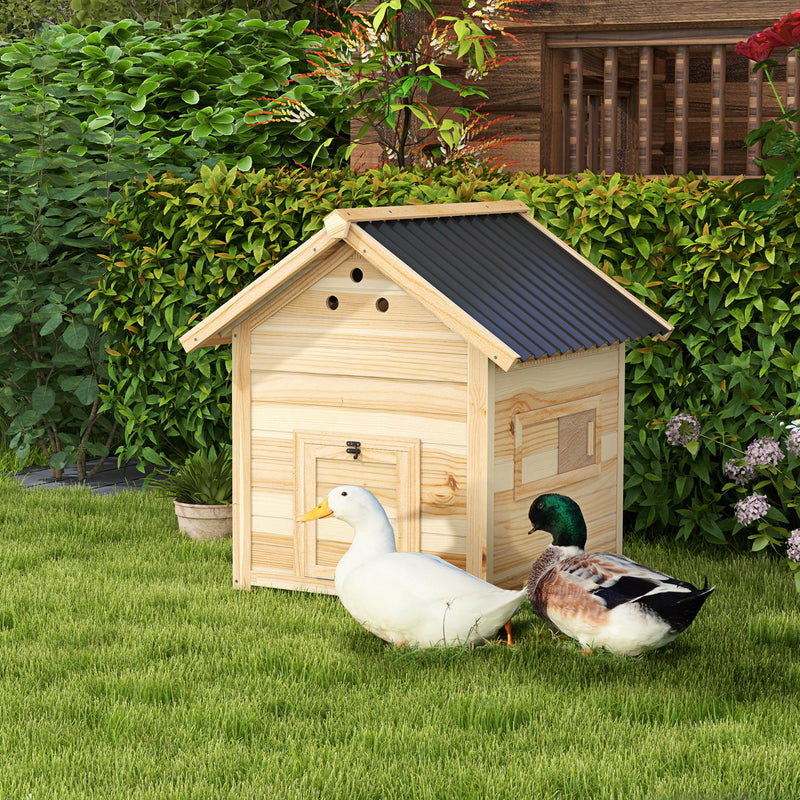 PawHut Wooden Duck House, Poultry Coop with Double Doors, Openable Roof