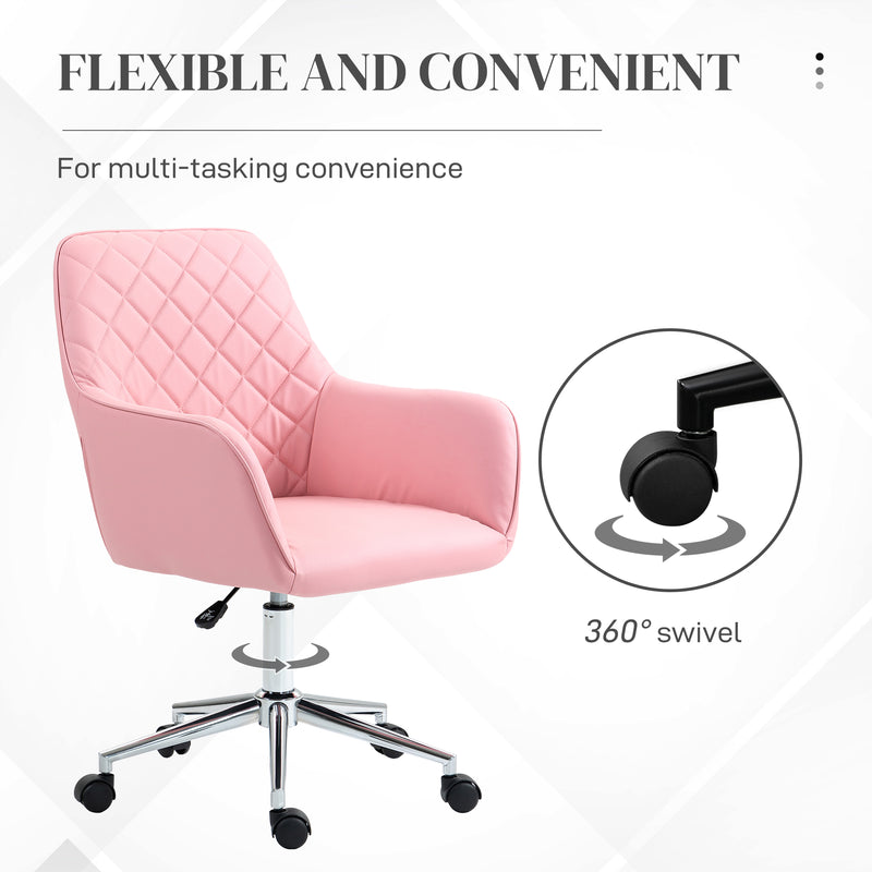 Vinsetto Home Office Chair Leather-Feel Fabric Swivel Chair with Armrests Pink