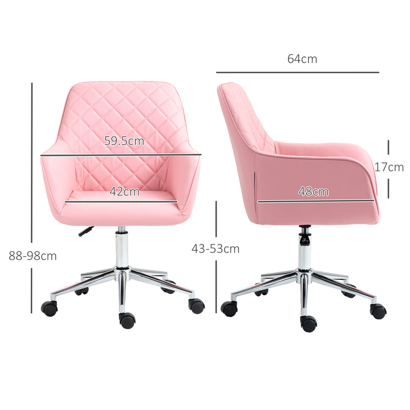 Vinsetto Home Office Chair Leather-Feel Fabric Swivel Chair with Armrests Pink