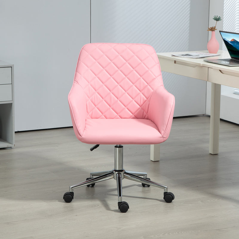 Vinsetto Home Office Chair Leather-Feel Fabric Swivel Chair with Armrests Pink