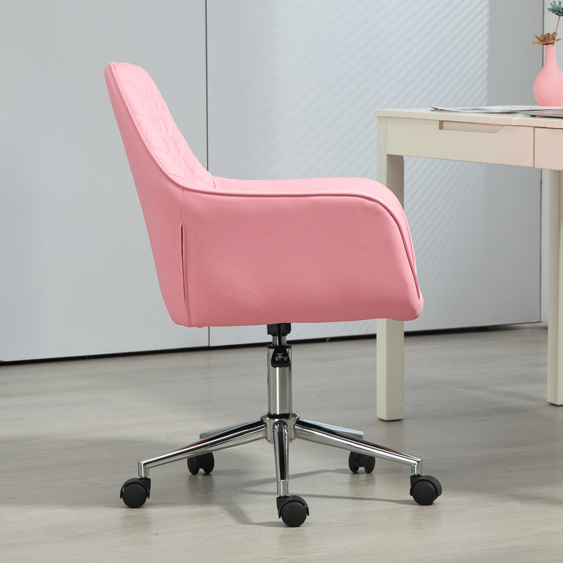 Vinsetto Home Office Chair Leather-Feel Fabric Swivel Chair with Armrests Pink