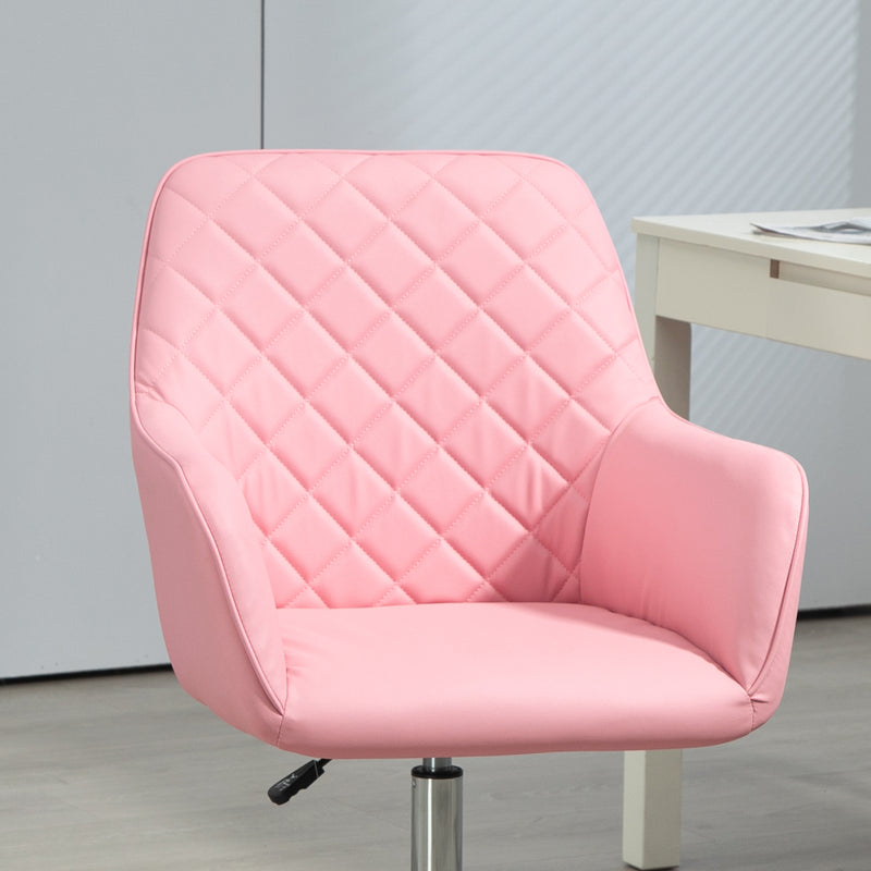 Vinsetto Home Office Chair Leather-Feel Fabric Swivel Chair with Armrests Pink