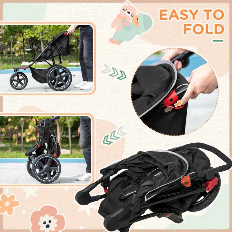 HOMCOM Three Wheeler Pushchair - Stroller - Pram - Black