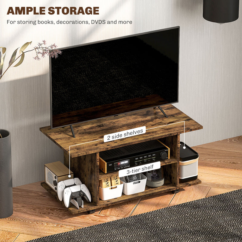 HOMCOM Brown Modern TV Cabinet Stand Storage Shelves Table Mobile Rustic