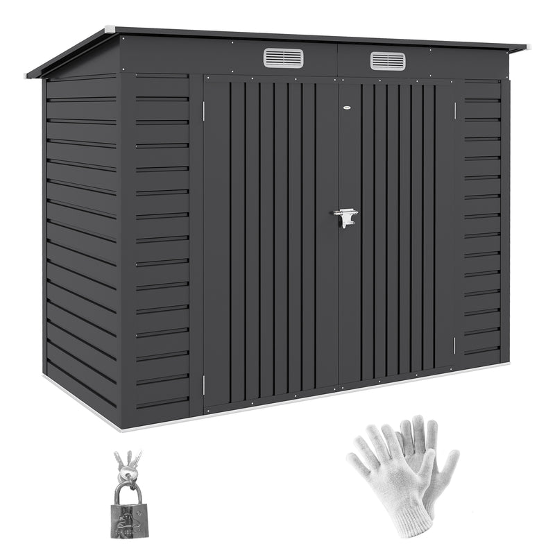 Outsunny 8 X 4FT Metal Garden Storage Shed With Double Doors And 2 Vents, Grey