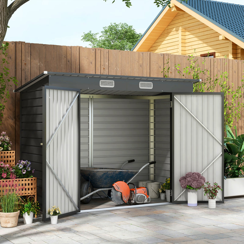 Outsunny 8 X 4FT Metal Garden Storage Shed With Double Doors And 2 Vents, Grey