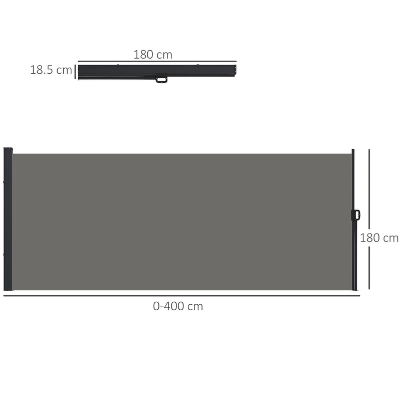 Outsunny Side Awning Retractable, Outdoor Privacy Screen, 400x180cm