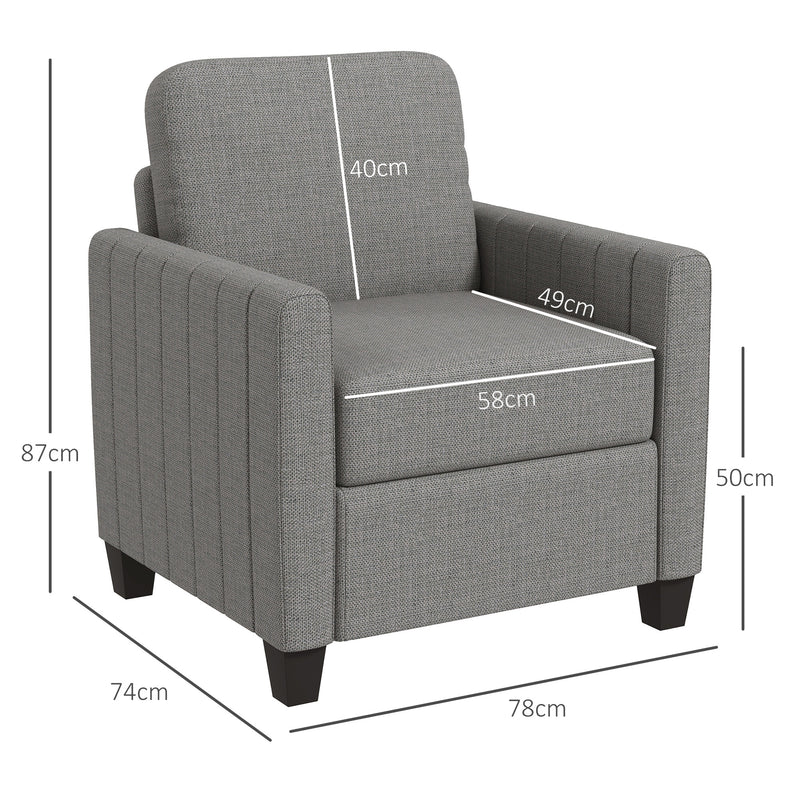 HOMCOM Modern Grey Accent Chair with Spring Cushion, Back Pillow