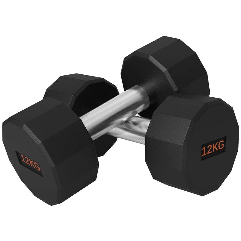 2 x 12kg SPORTNOW Dumbbells Weights Set with 12-Sided Shape and Non-Slip Grip