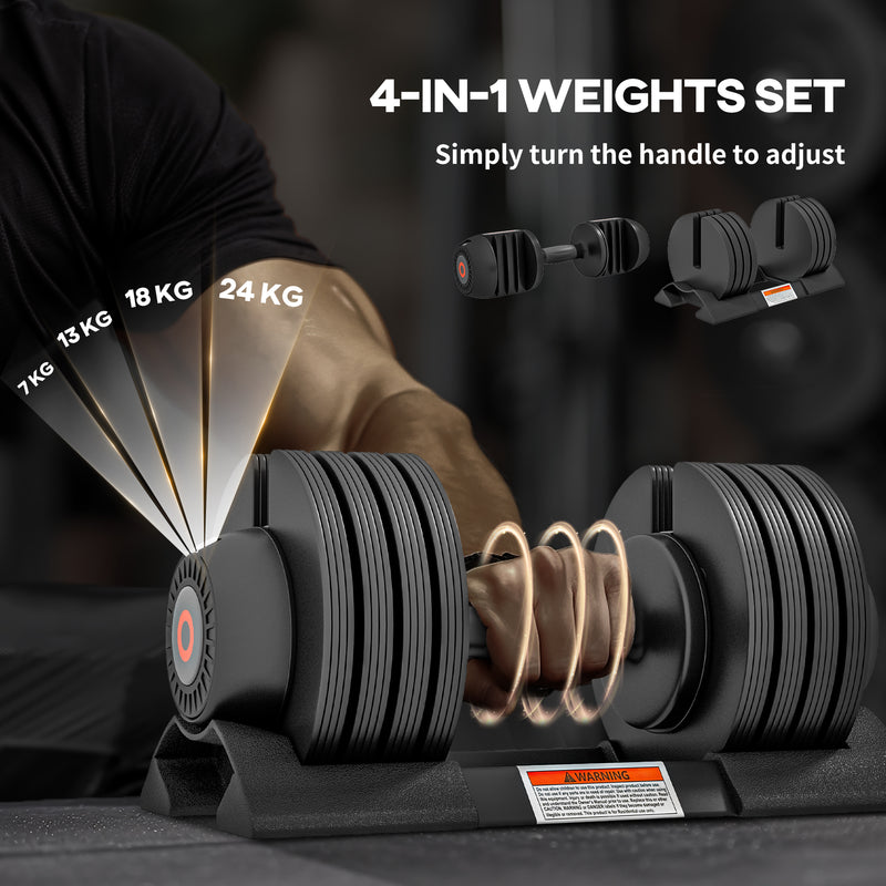 SPORTNOW 4-in-1 Adjustable Dumbbells, Weights Set, 7kg, 13kg, 18kg, 24kg