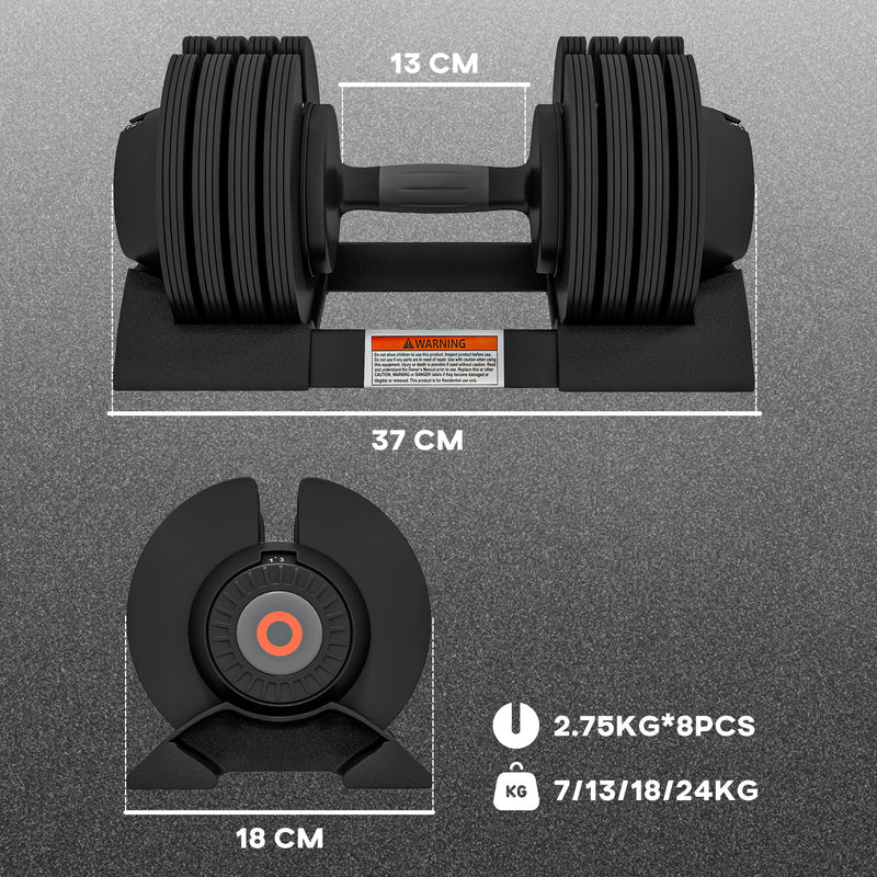 SPORTNOW 4-in-1 Adjustable Dumbbells, Weights Set, 7kg, 13kg, 18kg, 24kg