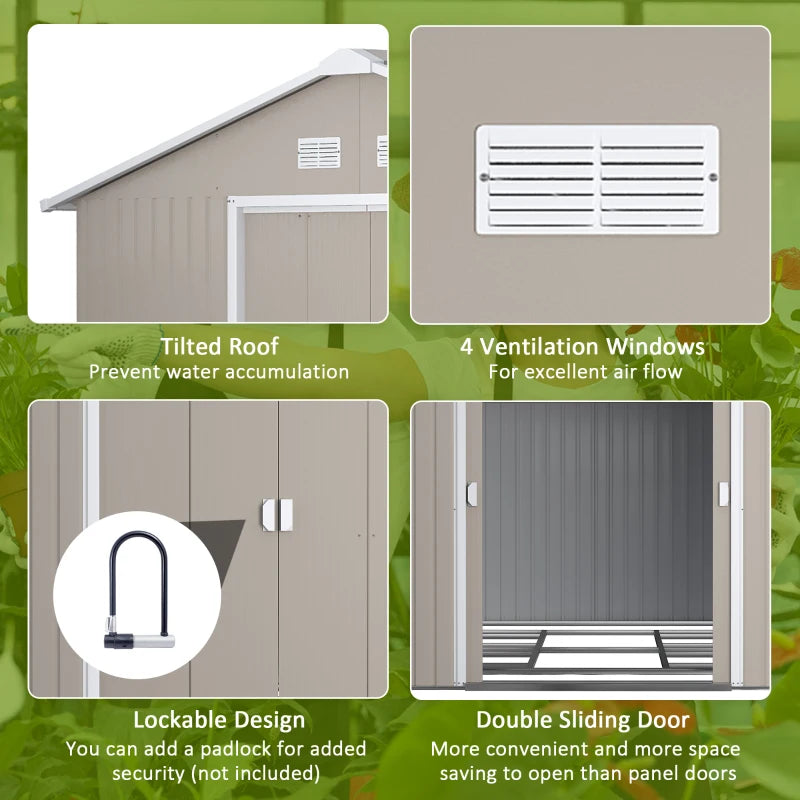 Outsunny Metal Shed 13 x 11ft - Light Grey