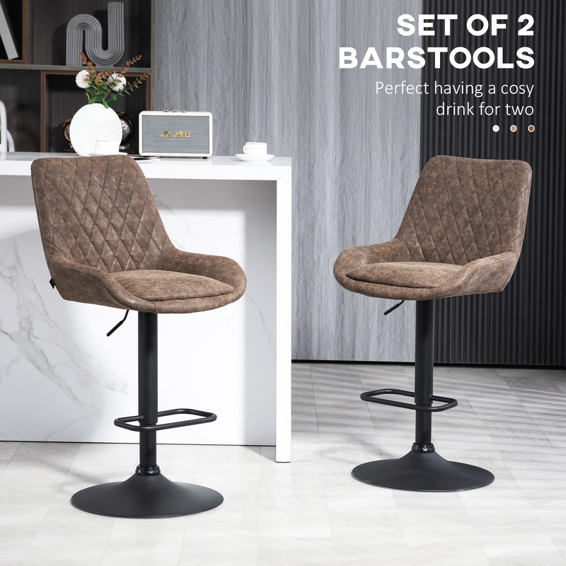 HOMCOM Bar Stools Set of 2, Adjustable Bar Chairs 360° Swivel for Kitchen Coffee