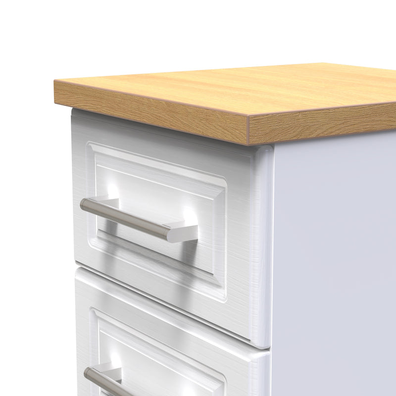 Kingston Ready Assembled Bedside Table with 3 Drawers  - White Ash & Bardolino Oak