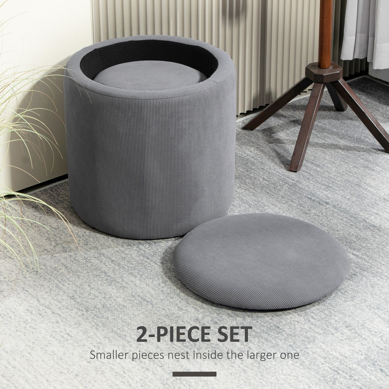 HOMCOM Fabric Storage Ottoman with Removable Lid, Set of 2, Light Grey