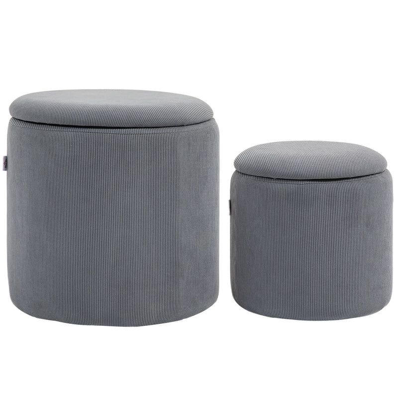 HOMCOM Fabric Storage Ottoman with Removable Lid, Set of 2, Light Grey